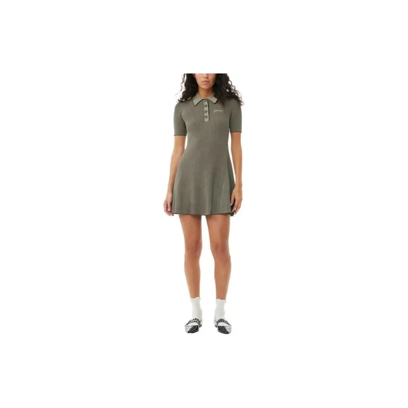 GANNI SS24 Short-Sleeved Dresses Women's Safari Yellow-1