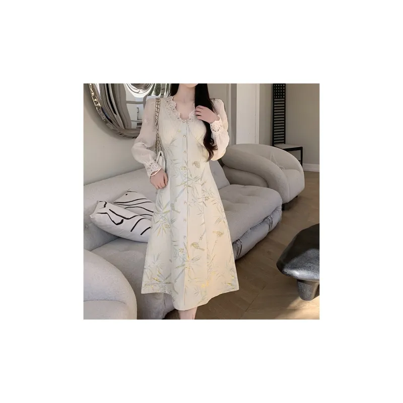 CPAURA Long Sleeved Dress Women's White-3