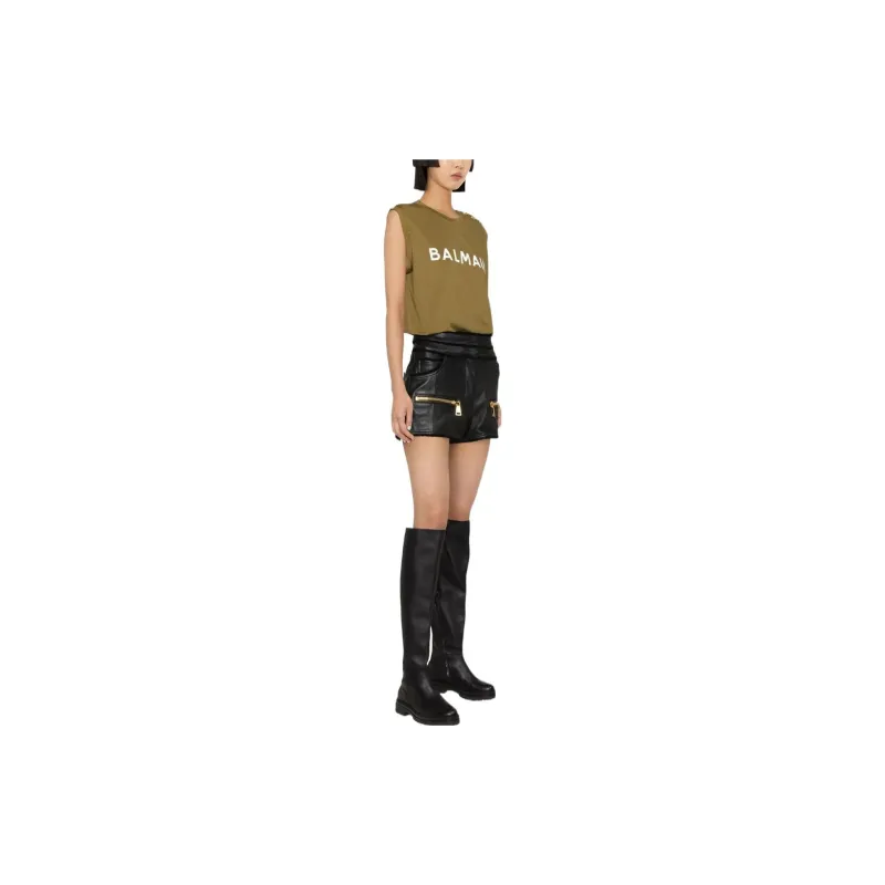 BALMAIN Logo Printed Sleeveless Top 'Khaki/Off White'-3