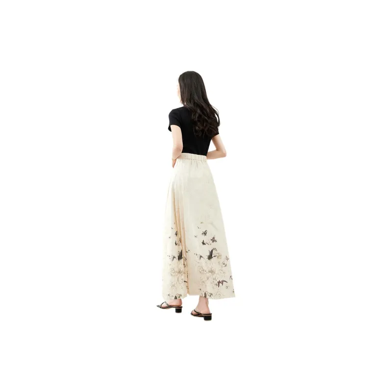 VIMLY Casual Long Skirts Women's Apricot-3