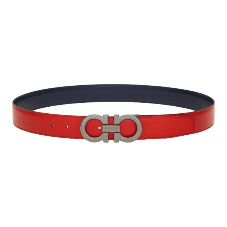 FERRAGAMO Calfskin Leather Belts Men's Red --0