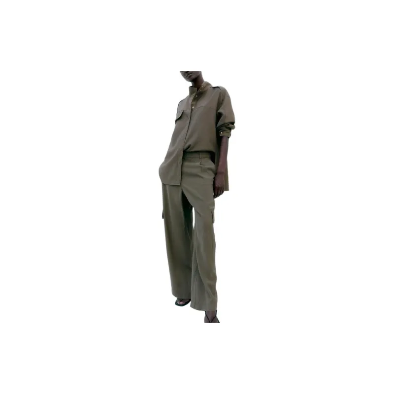 H&M Cargo Pants Women's Dark Khaki Green-1