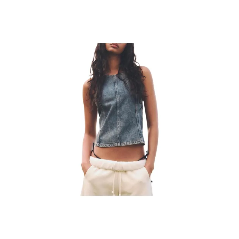 ZARA Tank Tops Women's Blue Gray-3