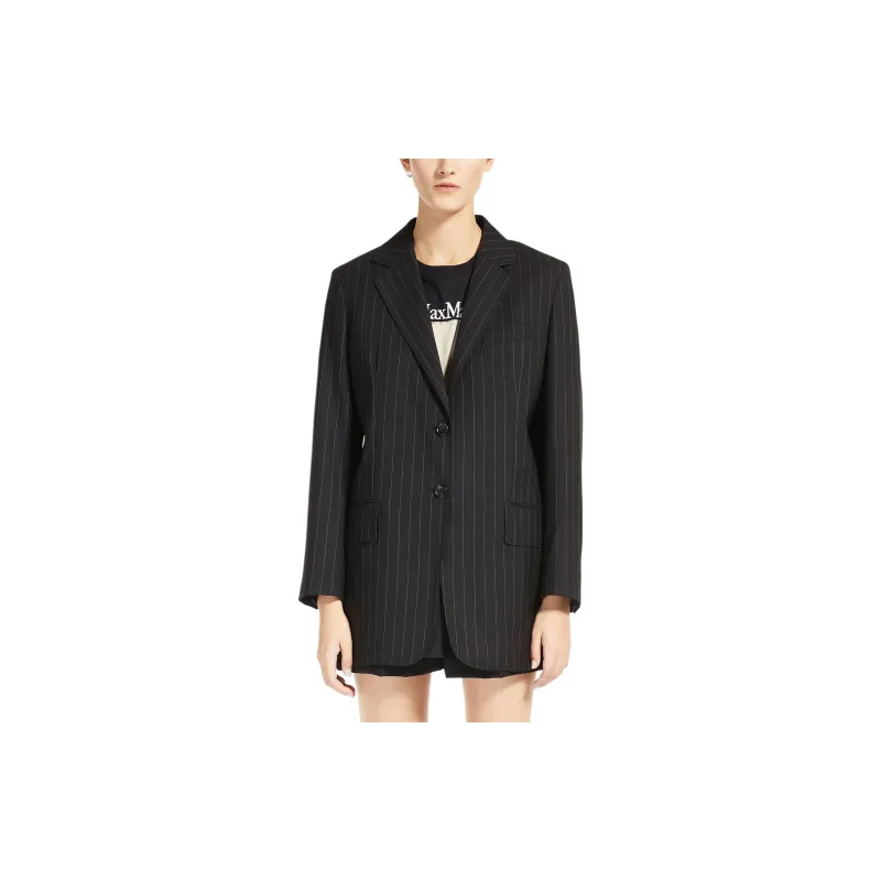 MaxMara Oche Collection Single Breasted Blazer In Pinstriped Wool Business Suit Coat Women's Black-2