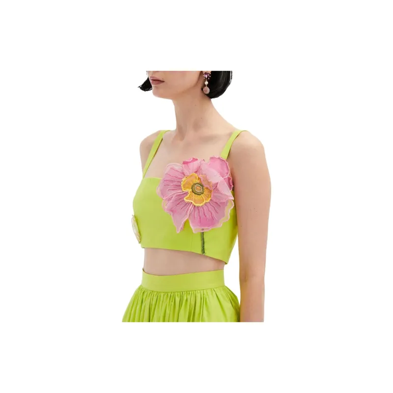 OSCAR DE LA RENTA Floral-appliqué Cropped Tank Top-4