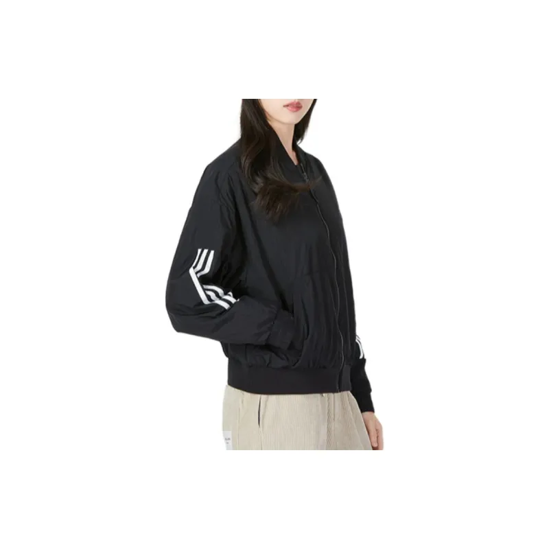 adidas Women'ss Striped Woven Windproof Jacket Black-3