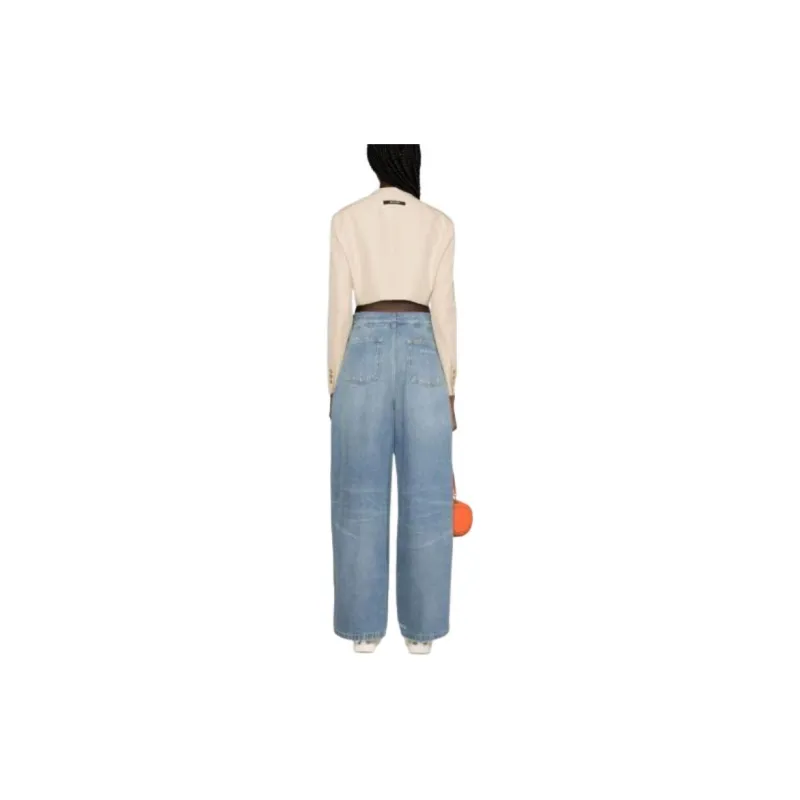PALM ANGELS Buttons Crop Blazer Beige-2
