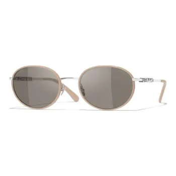 CHANEL Metal Oval Sunglasses Unisex Beige