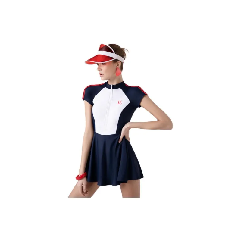 BALNEAIRE MIX Series One Piece Swimsuits Women's Navy Blue/Trendy White Patchwork-1