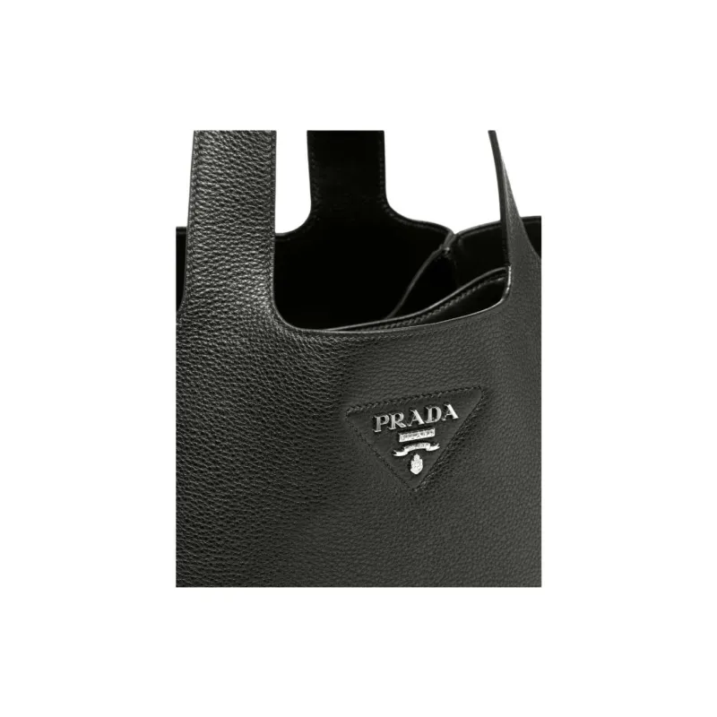 PRADA Leather Basket Bag Tote Bag Shopping Bag Handbag Women's Black-3