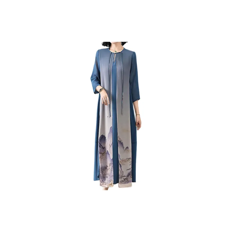Mapping Long Sleeved Dresses Women's Blue-1
