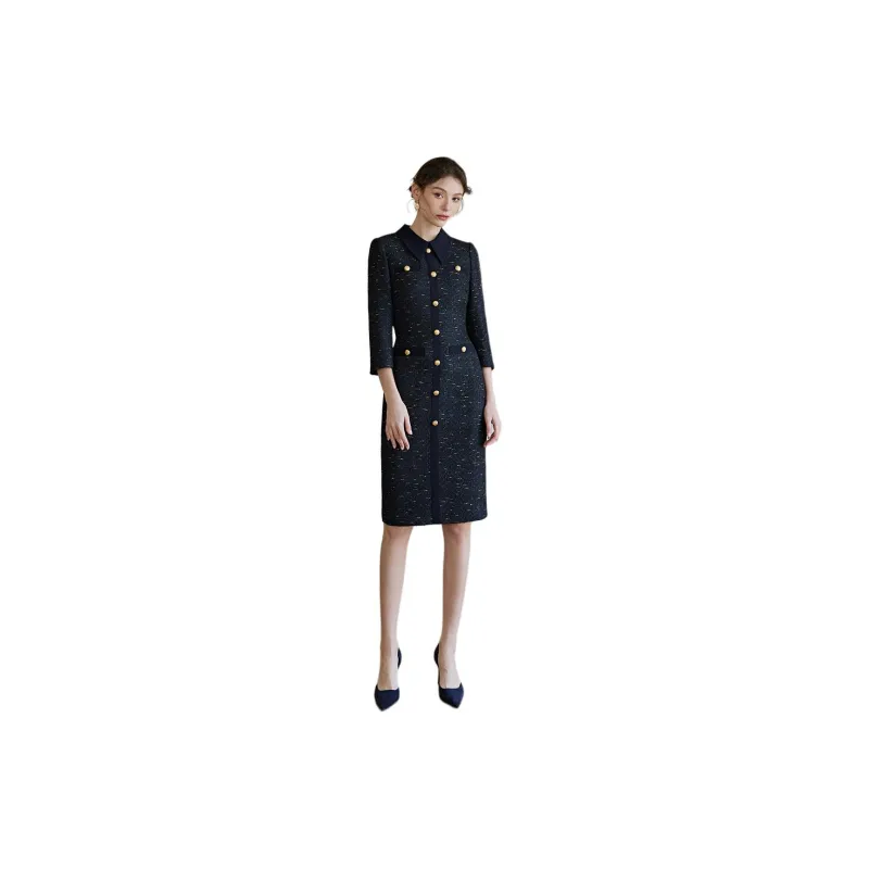 ROEYSHOUSE Long Sleeved Dresses Women's Dark Blue-1
