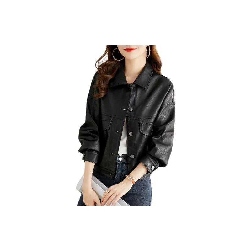 TERRE BLEUE Leather Jacket Women's Black-1