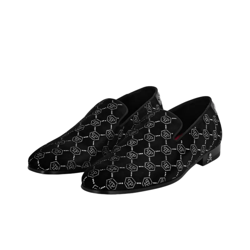 PHILIPP PLEIN Strass Monogram Loafers Men's Black-1