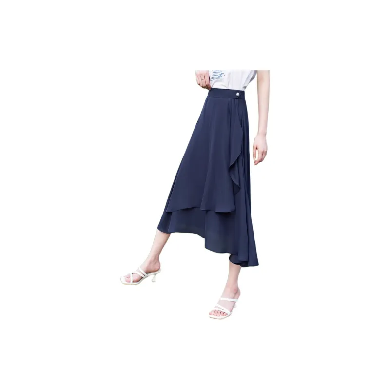 Mo Han Yi Mei Casual Long Skirt Women's Navy Blue-3