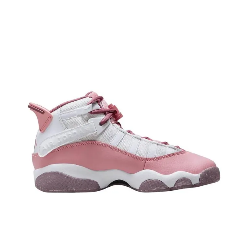 Jordan Air Jordan 6 Rings Anti-Kick Cushioning Mid-Top Children's Basketball Shoes Pink Teenagers-1