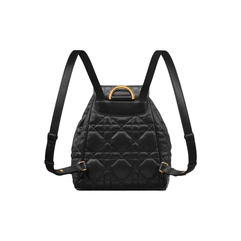 DIOR Caro Sheepskin Backpack Medium Size Women's Black-2