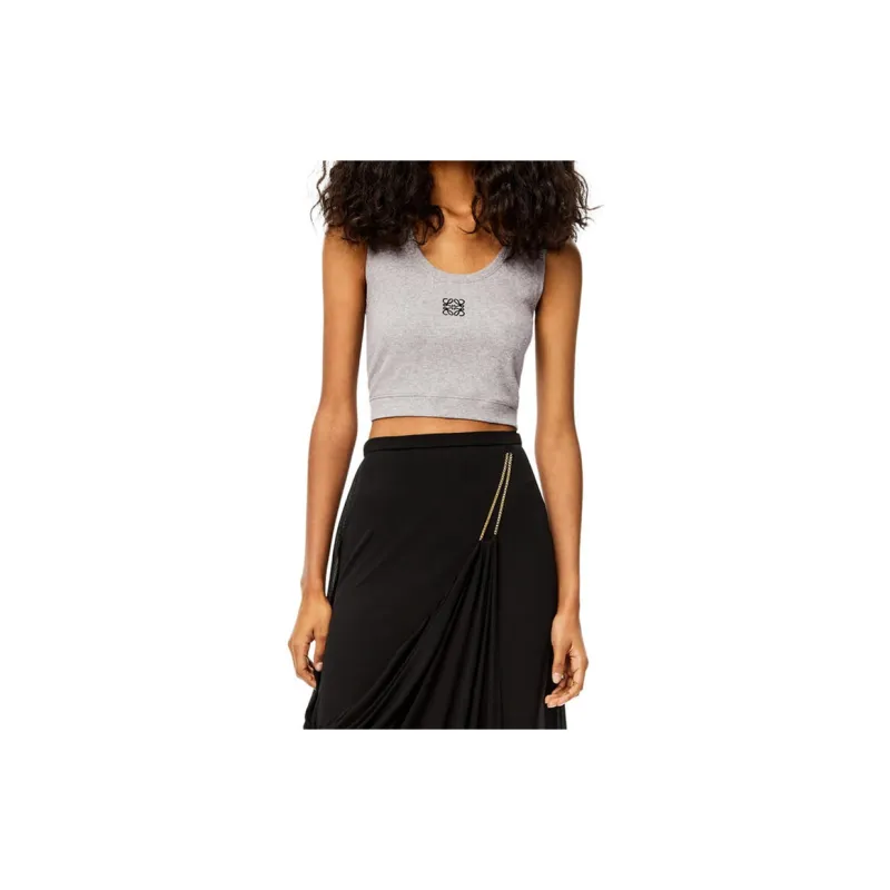 LOEWE Cropped Cotton Anagram Tank Top Grey/Black-2