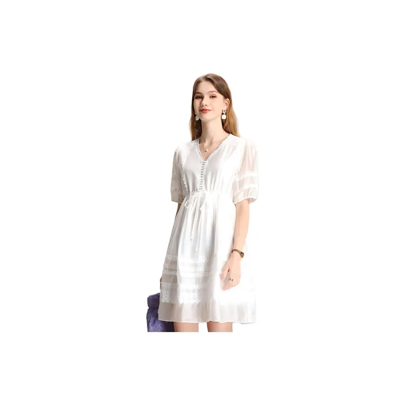 FENHONGMALI Short Sleeved Dresses Women's White-1
