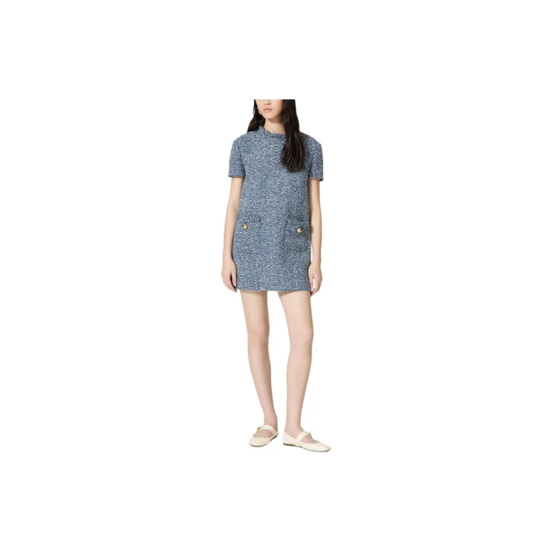 Valentino Crewneck Tweed Short-Sleeved Dresses-2