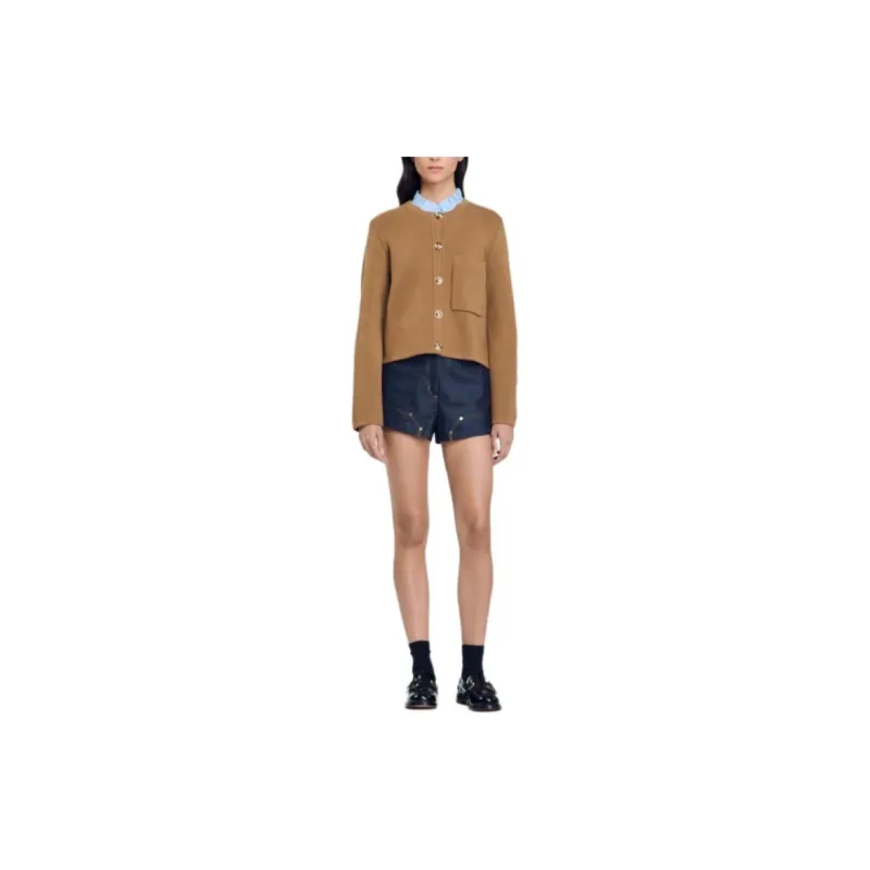 Sandro Detachable collar Waffle knit Cardigan-1