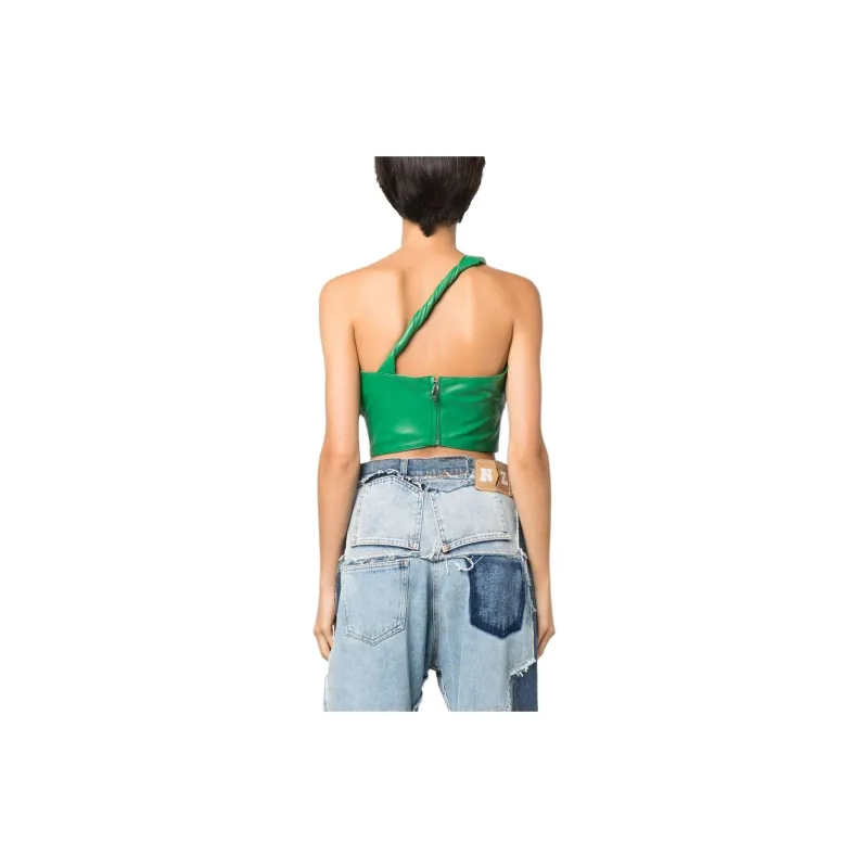 MANOKHI One-shoulder Leather Cropped Top-2