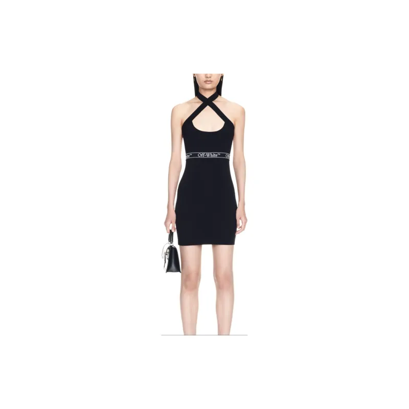 OFF WHITE Logo Band Cross Over Dress-1