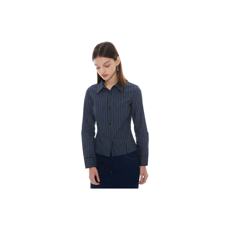 TAXIPHONE Shirt Women's Blue Black Stripes-3