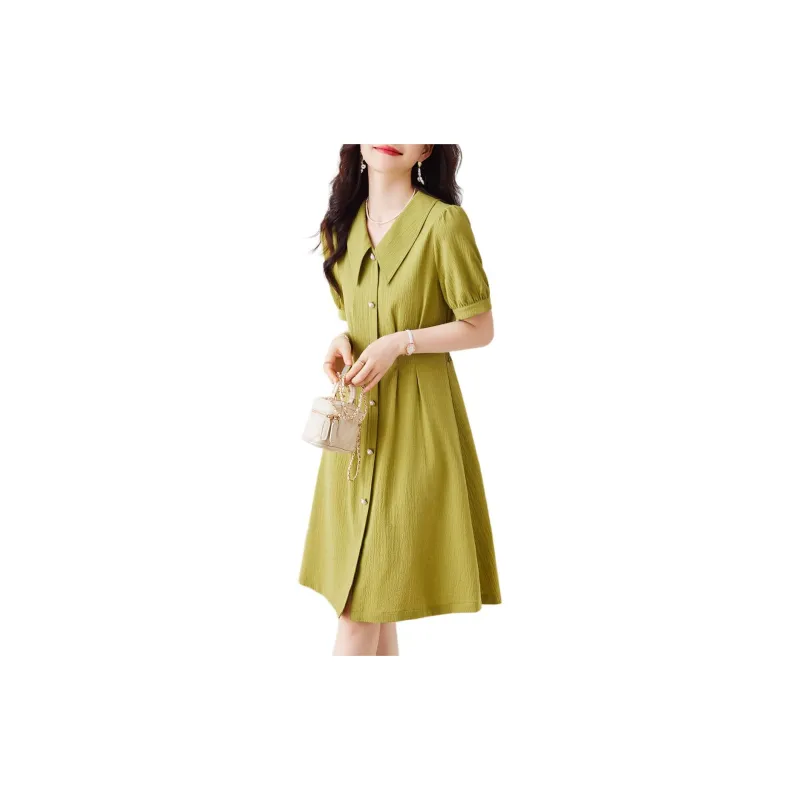 【dme】 Short Sleeved Dress Women's Grass Green-4