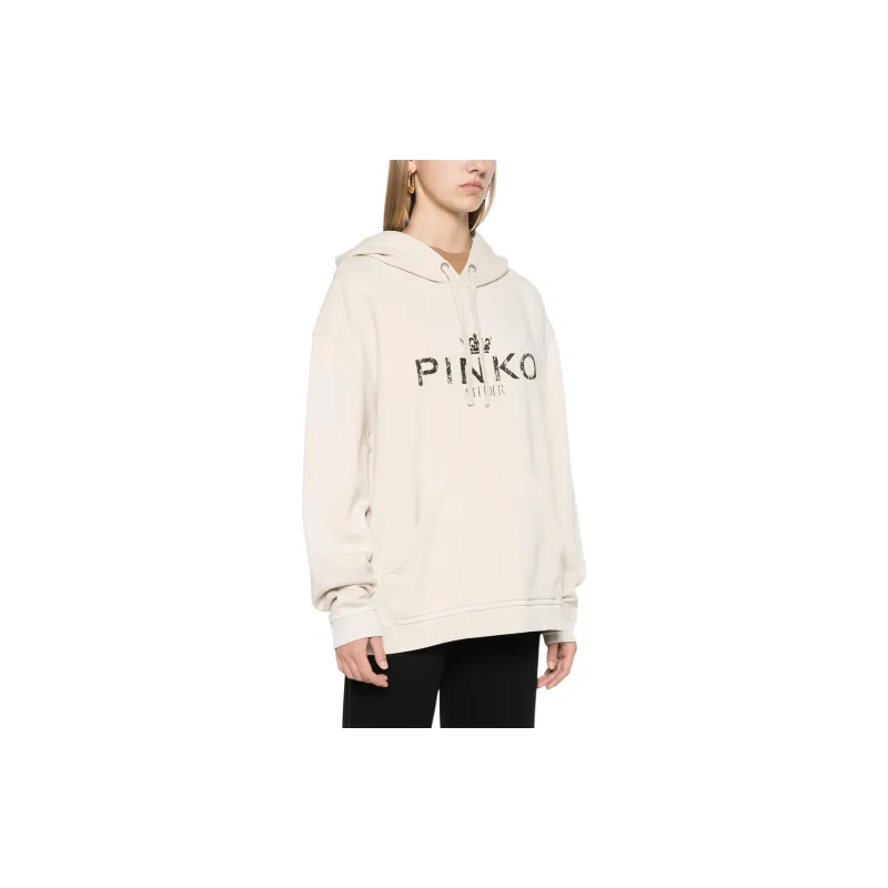 PINKO Logo Printed Drawstring Hoodie-3