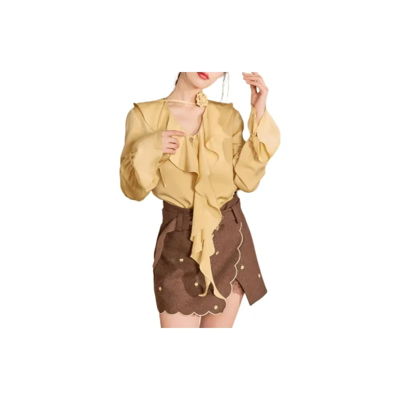QIAOYUHUAZUN Shirt Women's Yellow-1