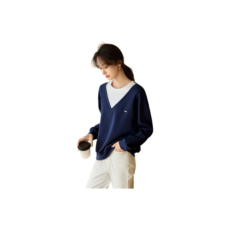 Mo Han Yi Mei FW24 Sweatshirt Women's Navy Blue & White-2