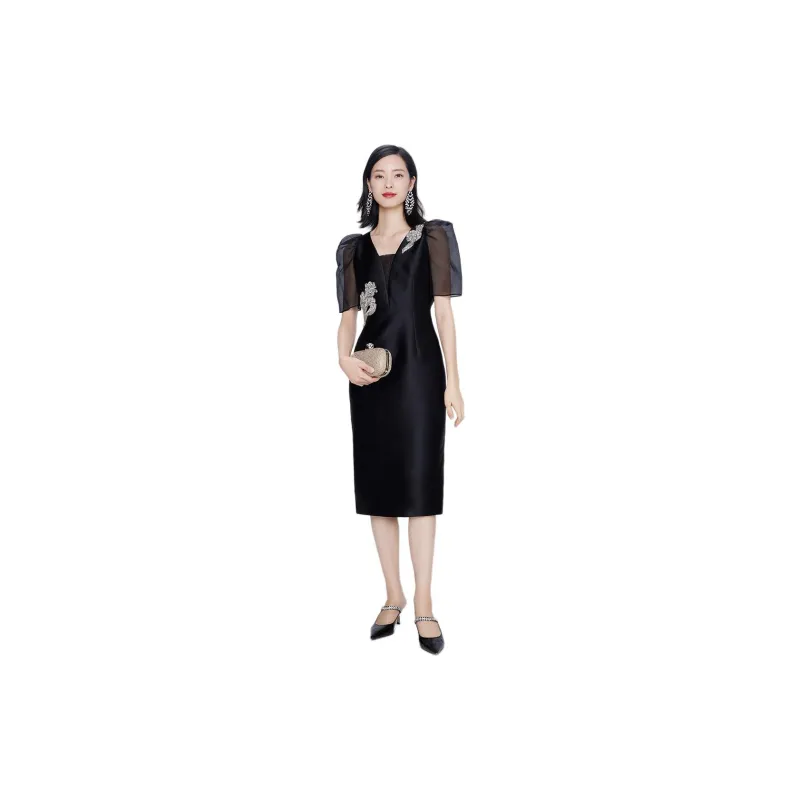 BBLLUUEE Short Sleeved Dress Women's Ink Black-3