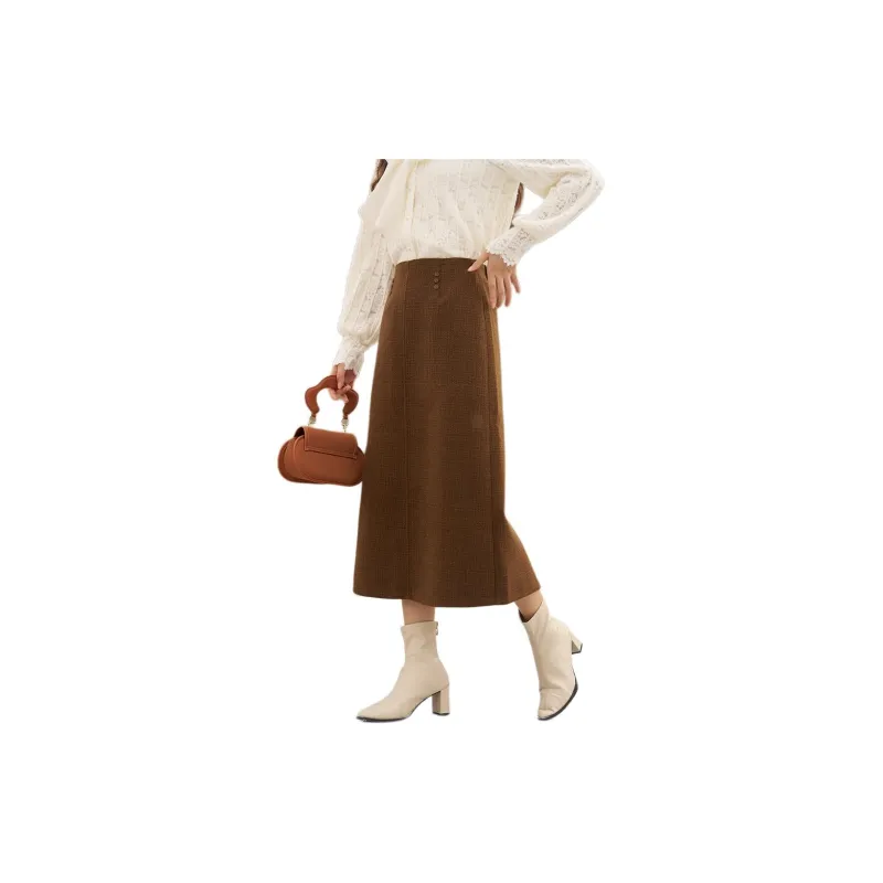 MISHOW Casual Long Skirt Women's Tea Brown Coffee Color-1