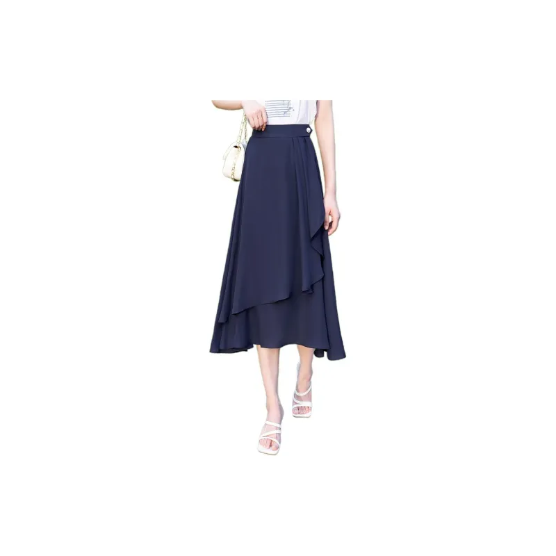 Mo Han Yi Mei Casual Long Skirt Women's Navy Blue-1
