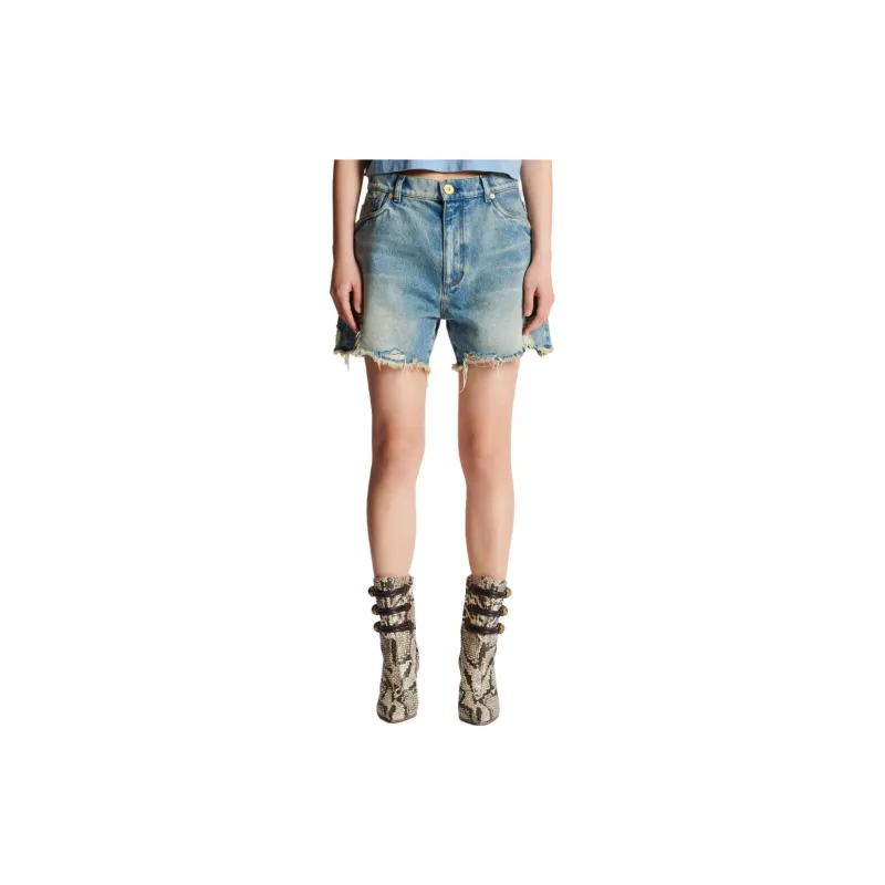 BALMAIN Distressed Denim Shorts-2