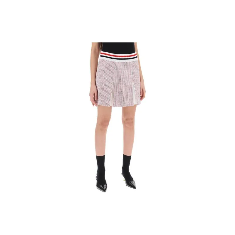 THOM BROWNE Rwb Striped Tweed Pleated Skirt-2