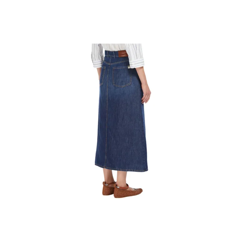 WEEKEND MaxMara Cotton Denim And Linen Skirt Denim Long Skirt Women's Blue-3