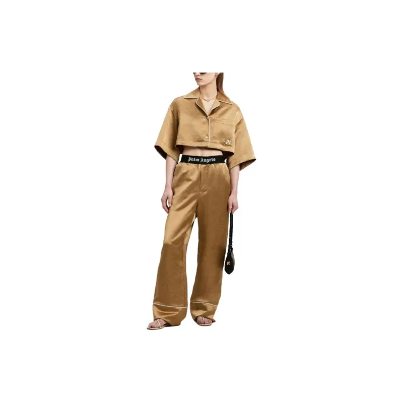 PALM ANGELS Logo tape Satin Pajama Bottoms-1
