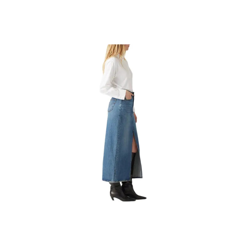 Levi's Ankle Column Skirt Denim Long Skirt Women's Blue-4