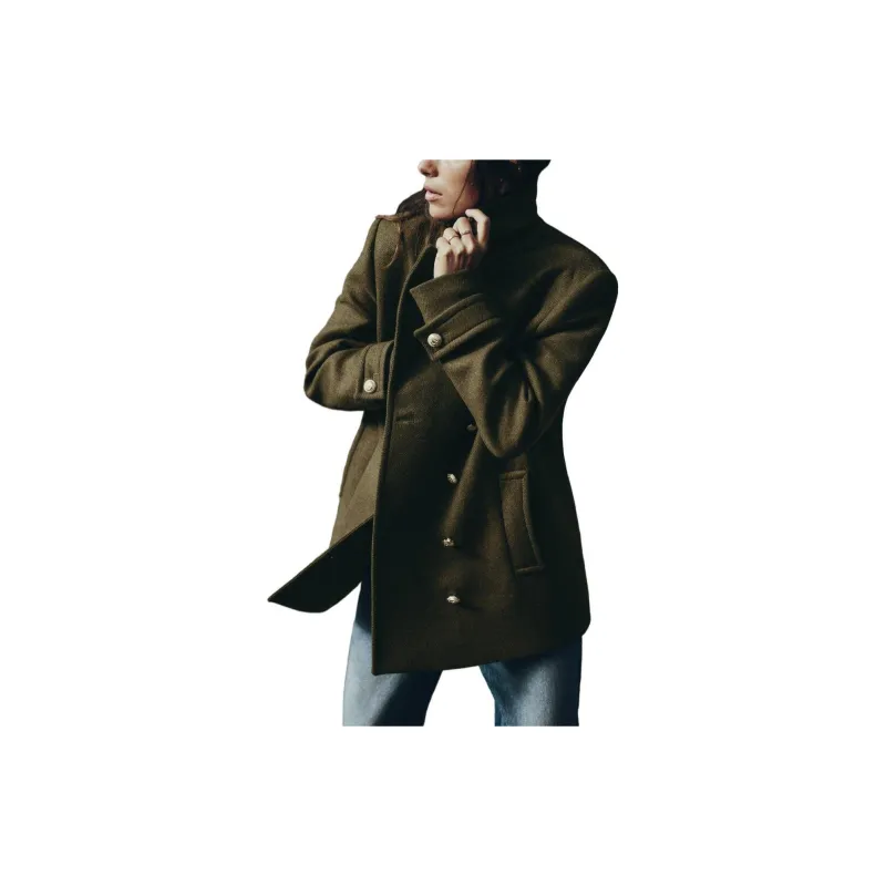 ZARA Coats Women's Light Khaki-4
