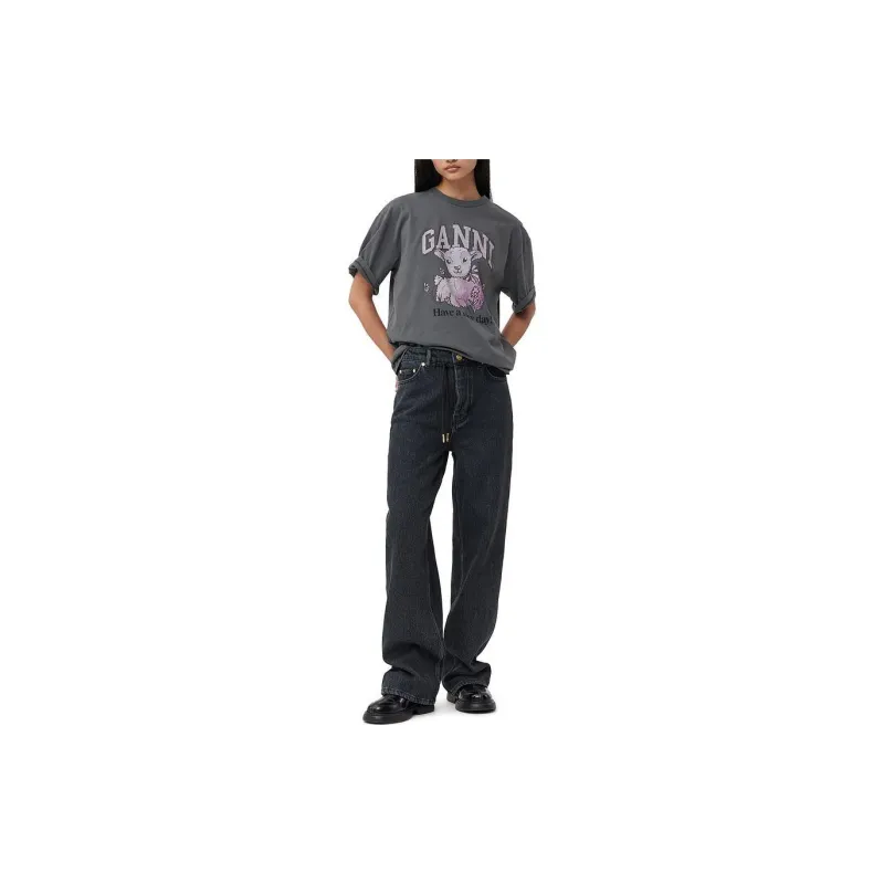 GANNI FW23 Drop Shoulder Sleeve T Shirt Women's Gray-1