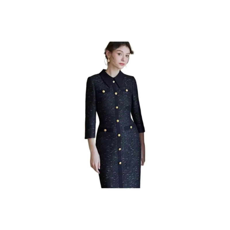 ROEYSHOUSE Long Sleeved Dresses Women's Dark Blue-4