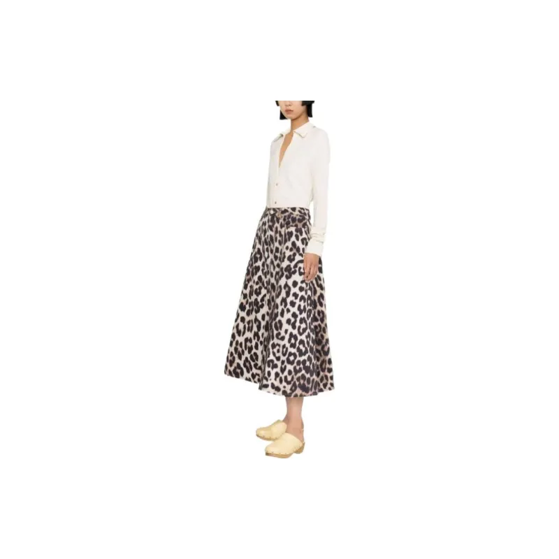 GANNI Print Denim High Waist A line Skirt 'Leopard'-3