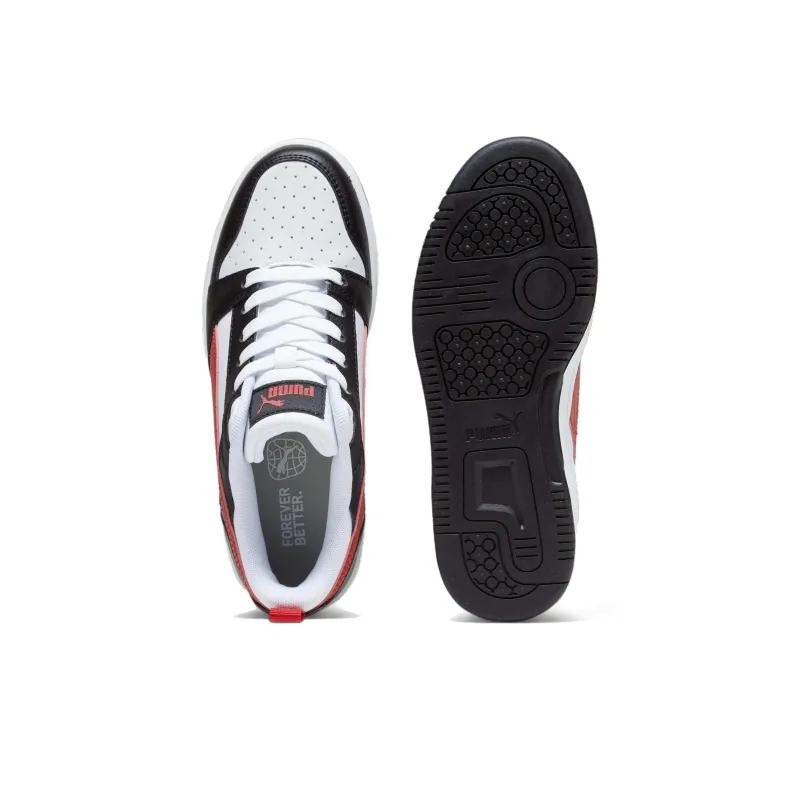 PUMA Rebound V6 V6 Lo Slip Resistant Low Top Kids' Skateboarding Shoes Black White Red Teenagers-3
