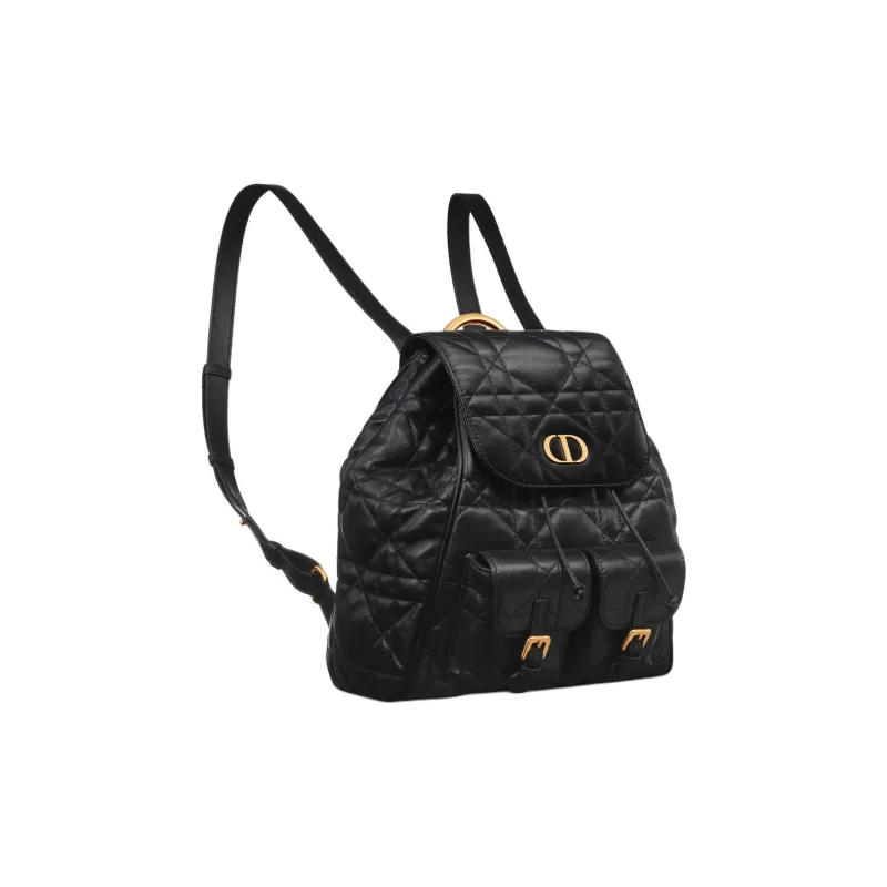 DIOR Caro Sheepskin Backpack Medium Size Women's Black-1
