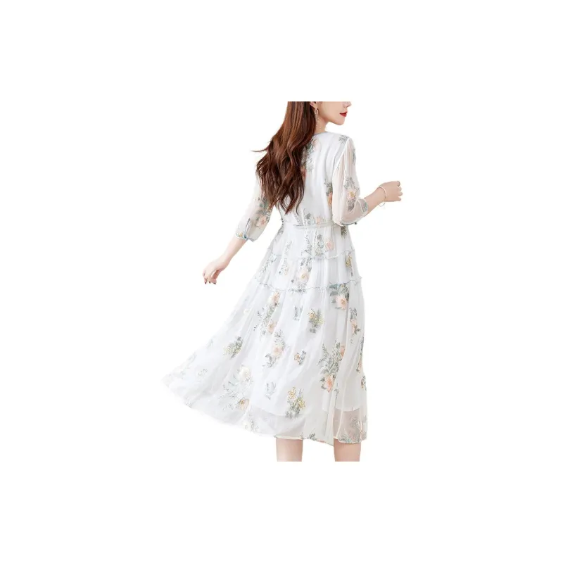 Ink Beauty Long Sleeved Dresses Women's White-3