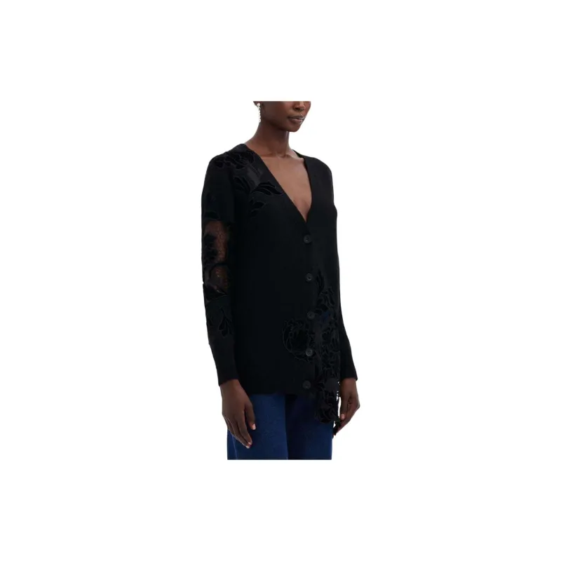 Oscar De La Renta Guipure Inset Long Cardigan-3