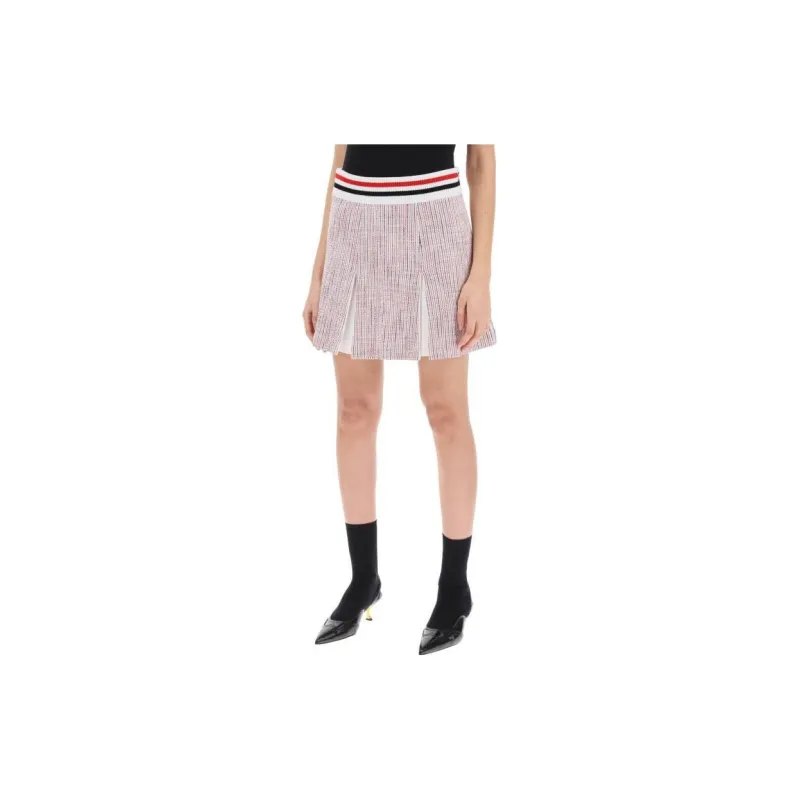 THOM BROWNE Rwb Striped Tweed Pleated Skirt-3