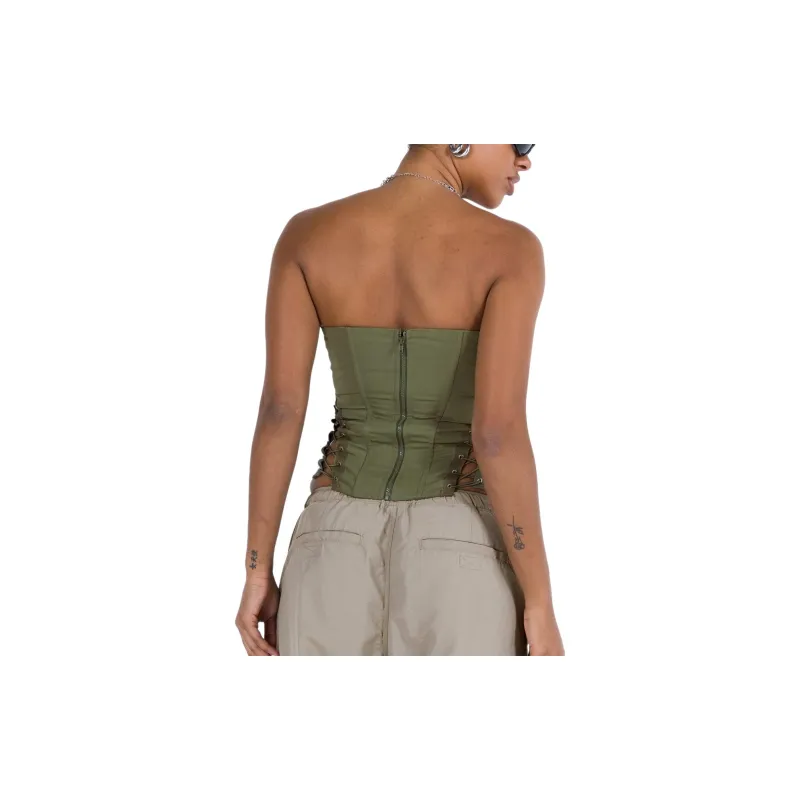 PRINCESS POLLY EDEN LACE UP CORSET Strapless Top Women's GREEN/Green-1